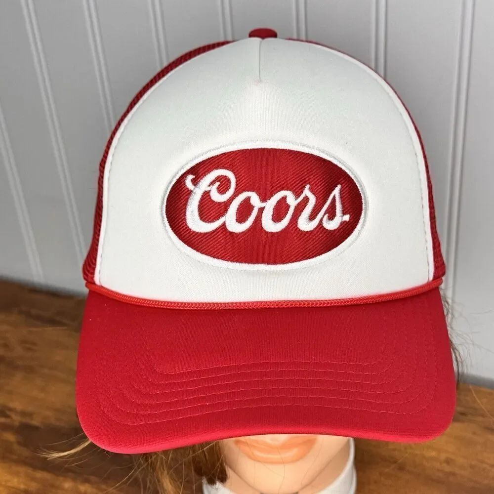 COORS Beer Red White Hat 5 Panel High Crown Trucker Snap Back Mesh by Hit OSFM